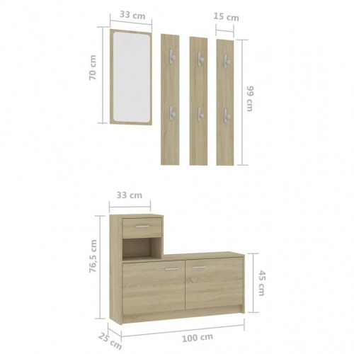 Entrémøbel 100x25x76,5 cm konstrueret træ sonoma-eg