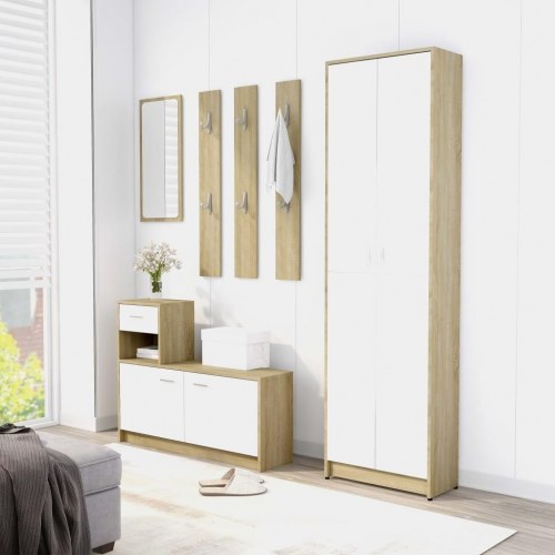 Entrémøbel 100x25x76,5 cm konstrueret træ hvid og sonoma-eg