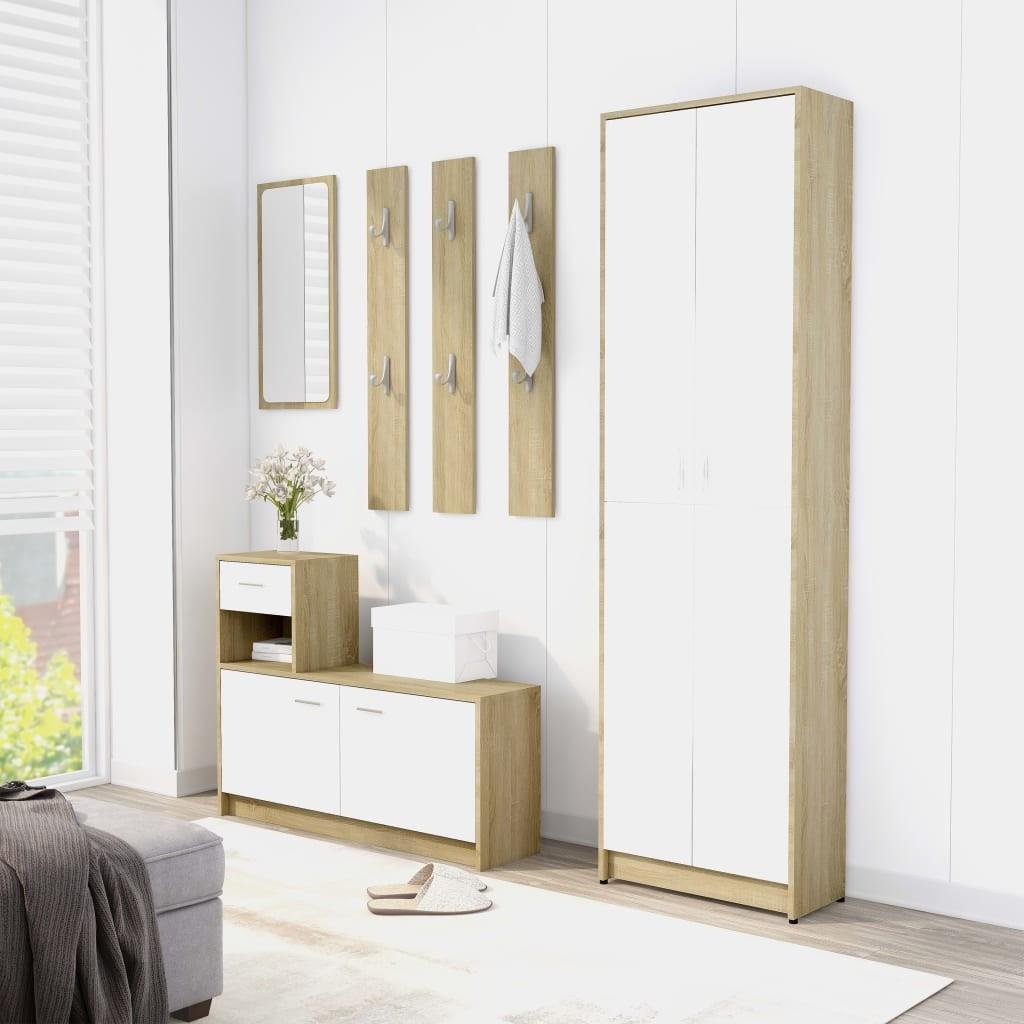 Entrémøbel 100x25x76,5 cm konstrueret træ hvid og sonoma-eg