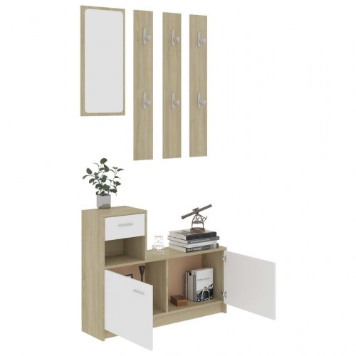 Entrémøbel 100x25x76,5 cm konstrueret træ hvid og sonoma-eg