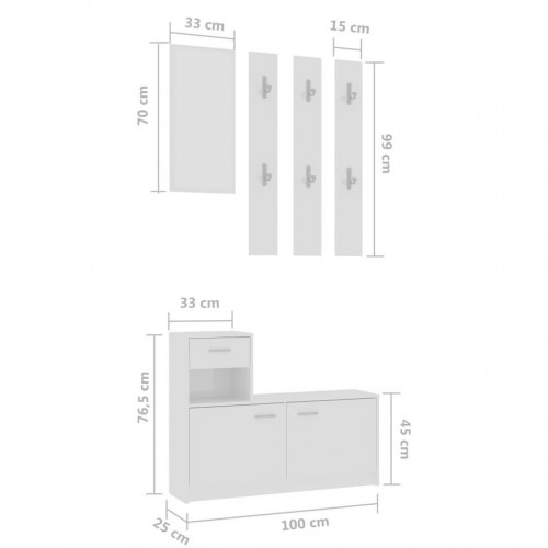 Entrémøbel 100x25x76,5 cm konstrueret træ hvid højglans