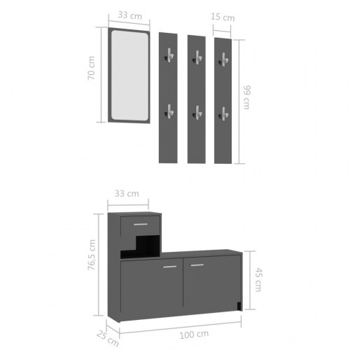 Entrémøbel 100x25x76,5 cm spånplade sort højglans