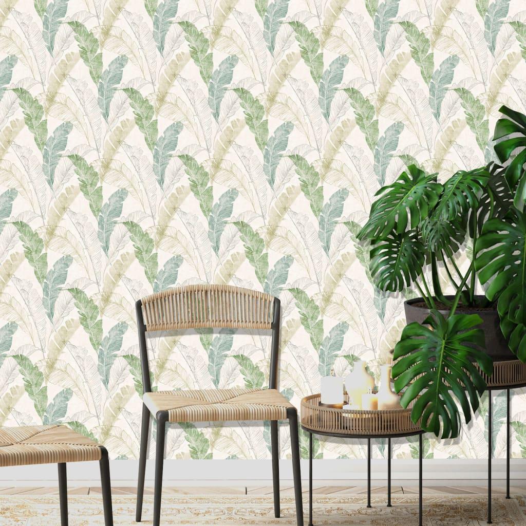 DUTCH WALLCOVERINGS tapet Tropical Leaf grå og grøn