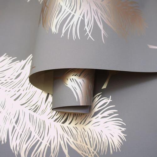 DUTCH WALLCOVERINGS tapet Fawning Feather grå og rosaguld