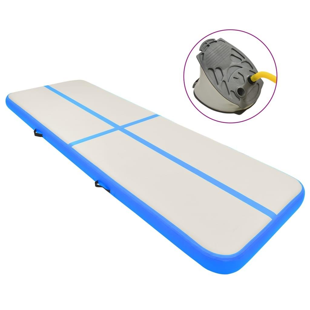 Oppustelig gymnastikmåtte m. pumpe 300x100x15 cm PVC blå