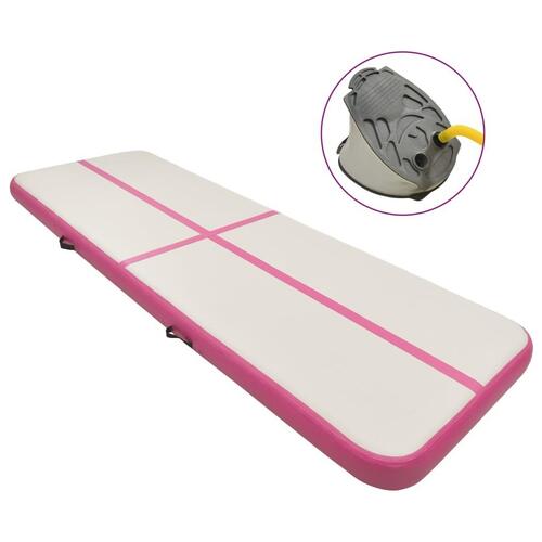Oppustelig gymnastikmåtte med pumpe 400x100x20 cm PVC lyserød