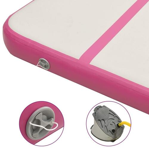 Oppustelig gymnastikmåtte med pumpe 400x100x20 cm PVC lyserød