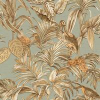 DUTCH WALLCOVERINGS tapet Bird-of-Paradise blågrøn