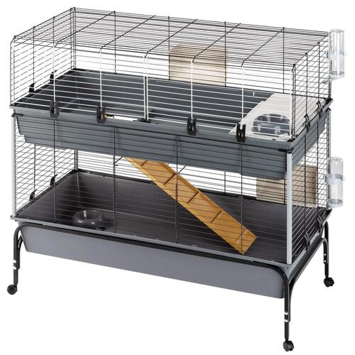 Ferplast kaninbur Rabbit 120 Double med stativ 118x58x117 cm grå