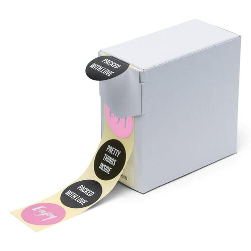 Rillprint gavemærkater 250 stk. x4 ruller brun + lyserød + sort