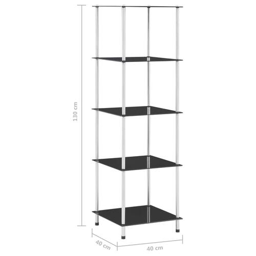 Reol 5 hylder 40x40x130 cm hærdet glas sort