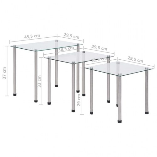 Indskudsbordssæt i hærdet glas - 3 stk., transparent