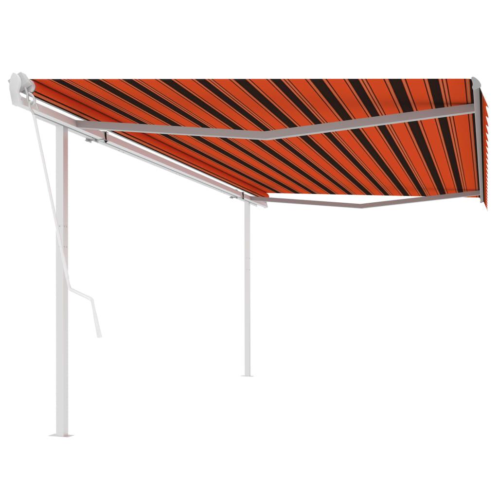 Foldemarkise med stolper 5x3,5 m automatisk orange og brun