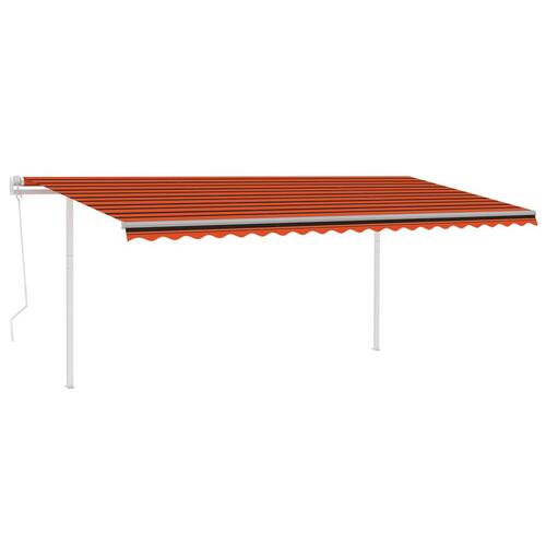Foldemarkise med stolper 5x3,5 m automatisk orange og brun
