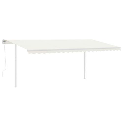 Foldemarkise med stolper 5x3,5 m automatisk cremefarvet