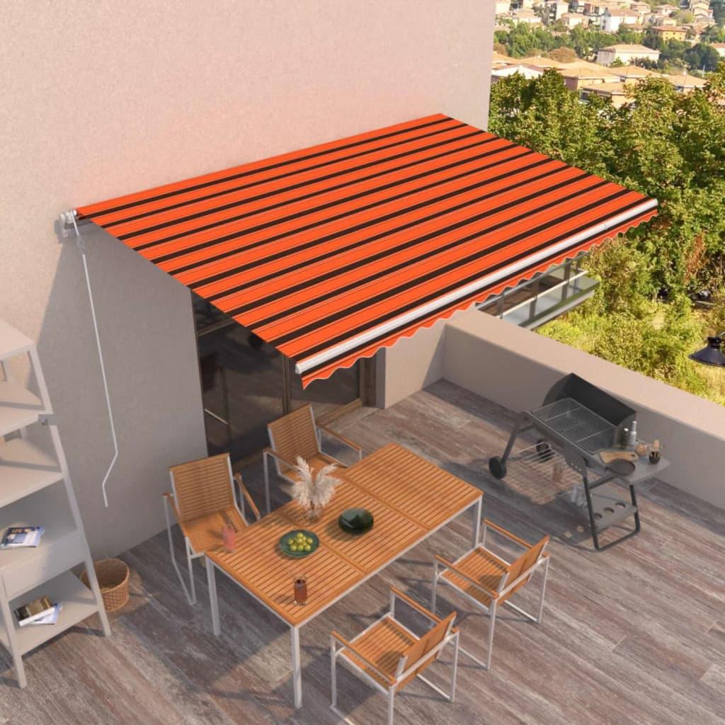 Markise 500x350 cm automatisk betjening orange og brun