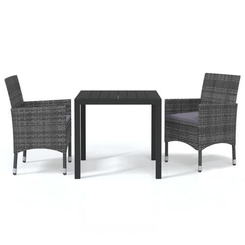 Spisebordssæt til haven 3 dele med hynder polyrattan grå
