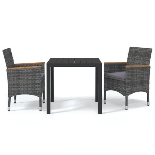 Spisebordssæt til haven 3 dele med hynder polyrattan grå