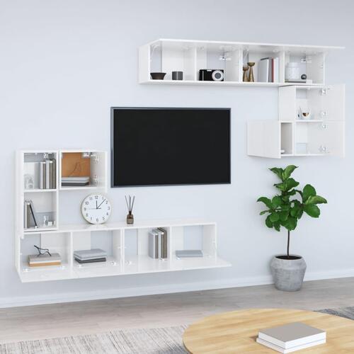 Væghængt tv-bord 37x37x72 cm konstrueret træ hvid højglans