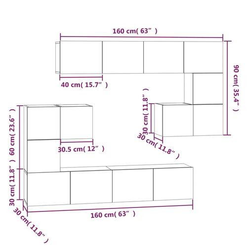 Væghængt tv-bord 37x37x72 cm konstrueret træ hvid højglans