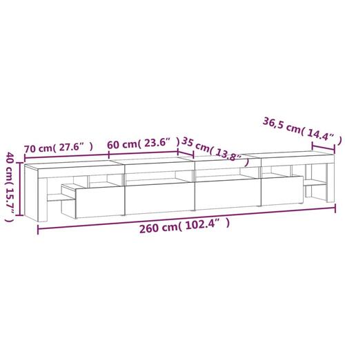 Tv-bord med LED-lys 260x36,5x40 cm betongrå