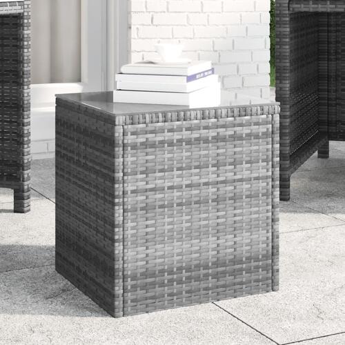 Sidebord 40x37x40,5 cm polyrattan og hærdet glas grå