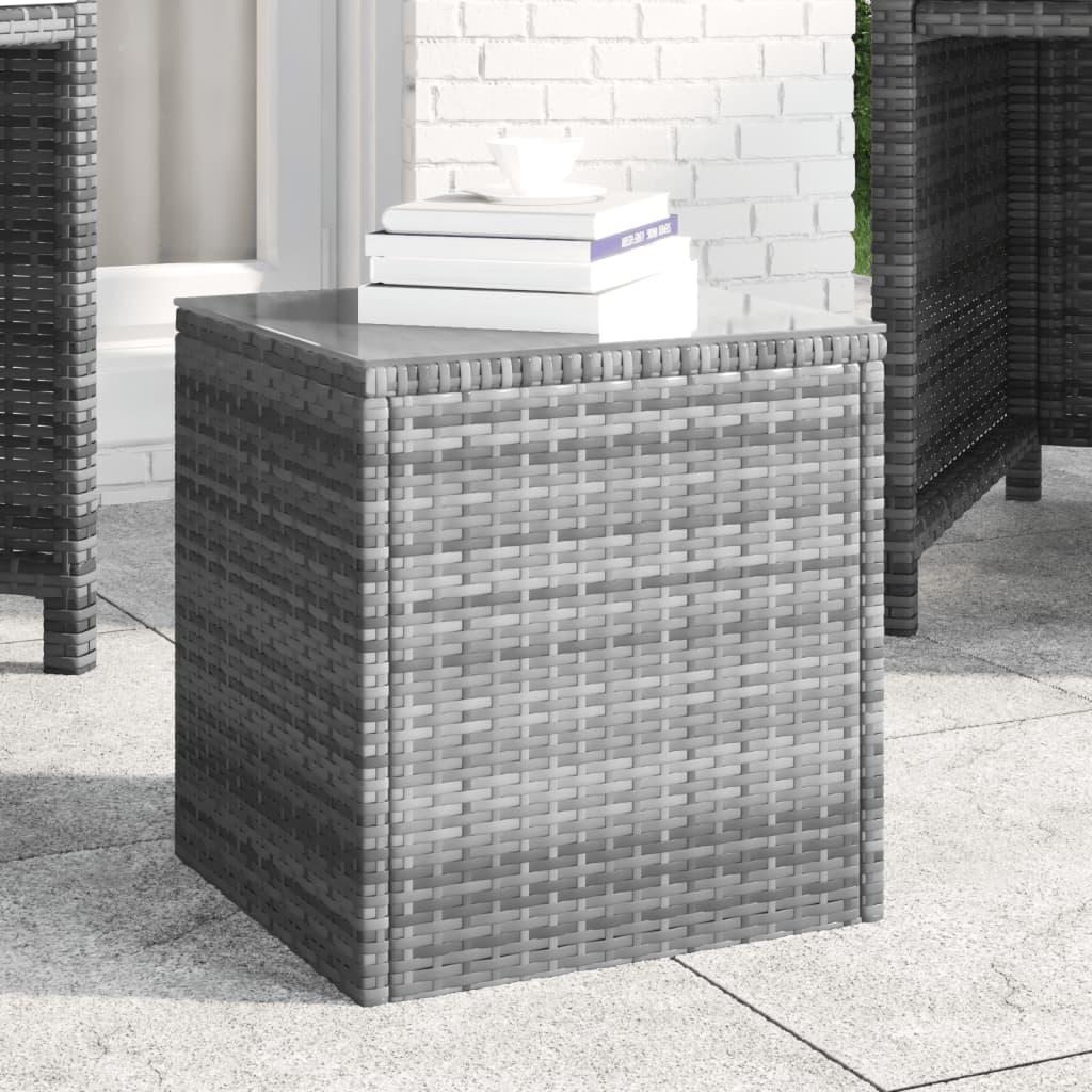 Sidebord 40x37x40,5 cm polyrattan og hærdet glas grå