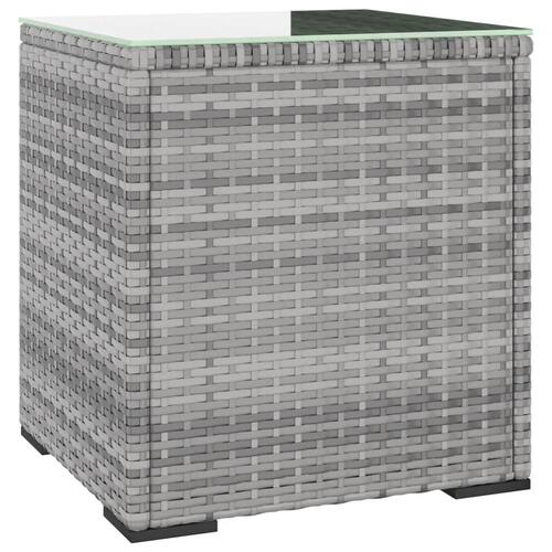 Sidebord 40x37x40,5 cm polyrattan og hærdet glas grå