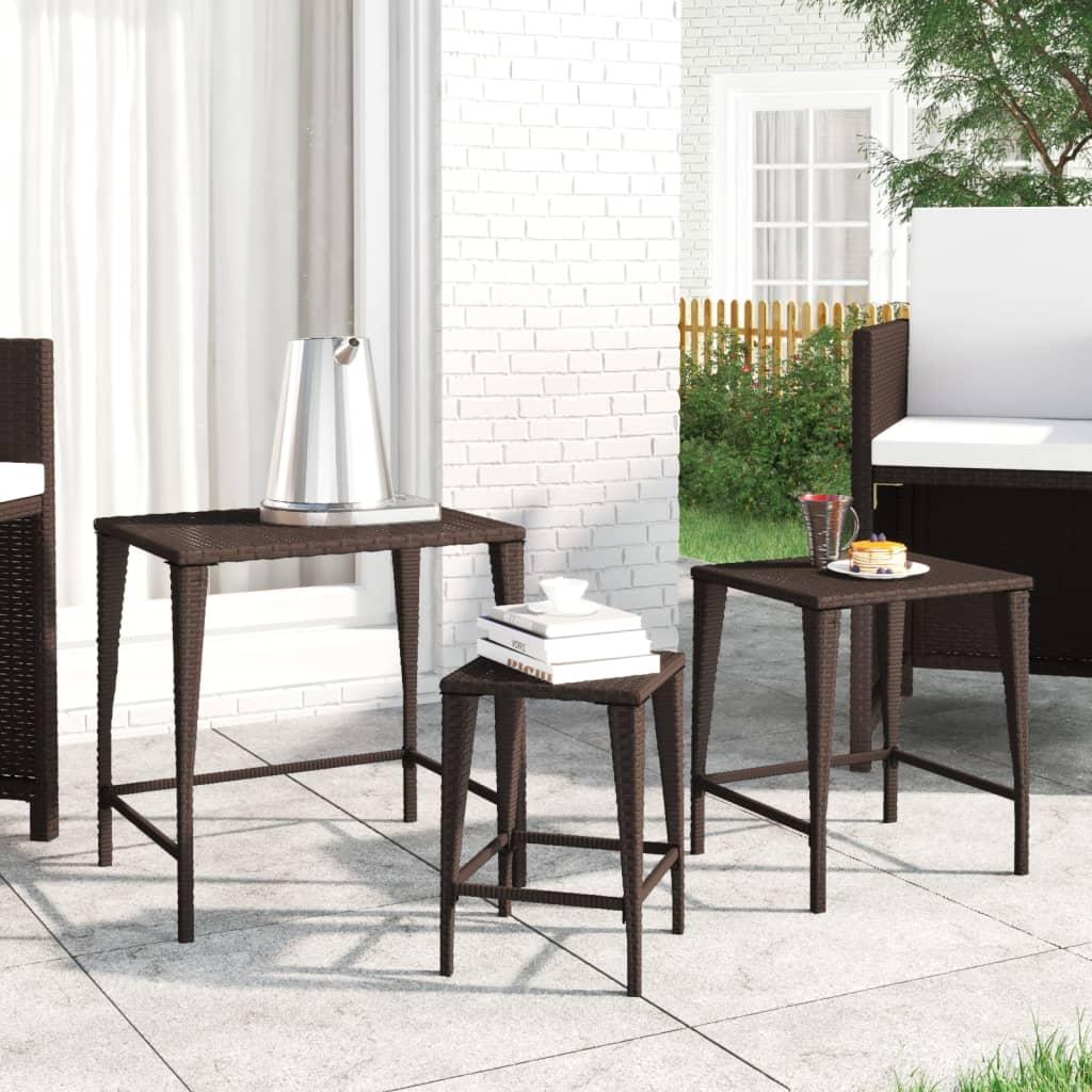 Indskudsborde 3 stk. polyrattan brun
