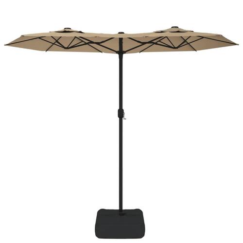 Parasol med dobbelt parasoldug og LED-lys 316x240 cm gråbrun