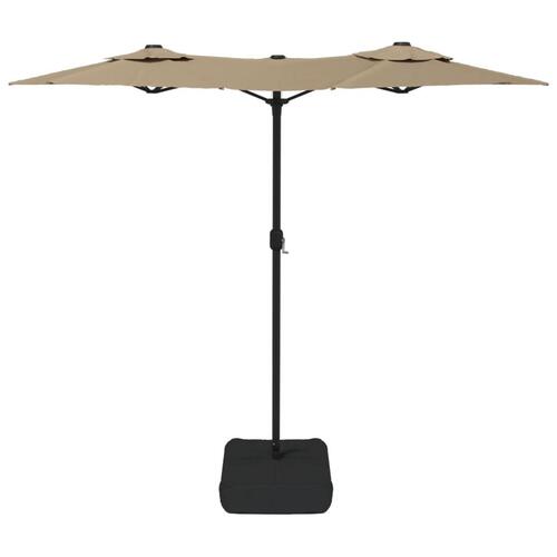 Parasol med dobbelt parasoldug og LED-lys 316x240 cm gråbrun