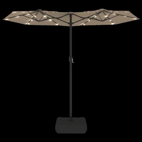 Parasol med dobbelt parasoldug og LED-lys 316x240 cm gråbrun