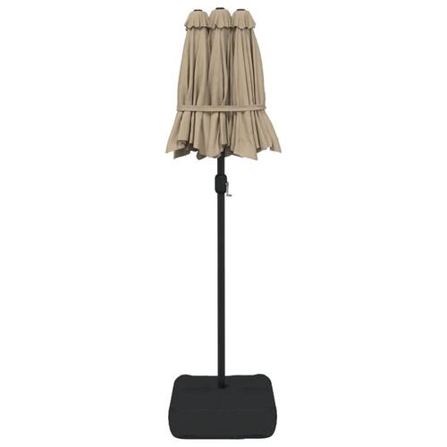 Parasol med dobbelt parasoldug og LED-lys 316x240 cm gråbrun