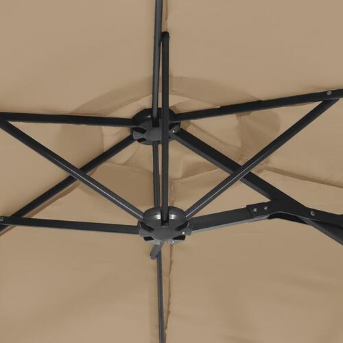 Parasol med dobbelt parasoldug og LED-lys 316x240 cm gråbrun