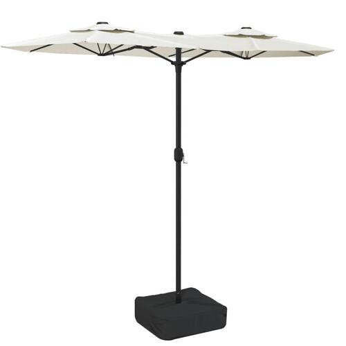 Parasol med dobbelt parasoldug og LED-lys 316x240 cm sandhvid