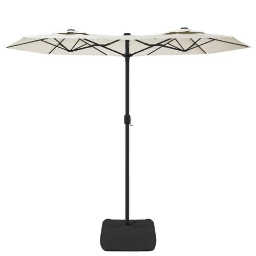Parasol med dobbelt parasoldug og LED-lys 316x240 cm sandhvid