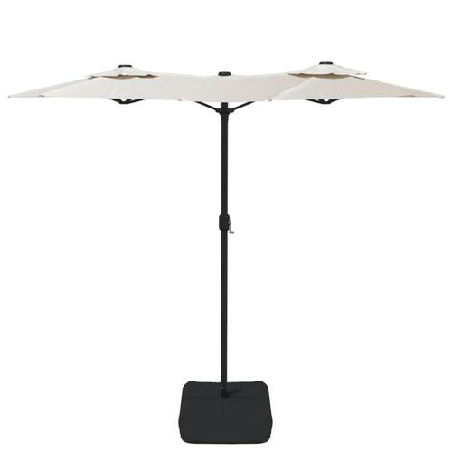 Parasol med dobbelt parasoldug og LED-lys 316x240 cm sandhvid