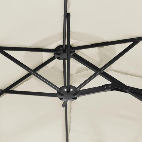 Parasol med dobbelt parasoldug og LED-lys 316x240 cm sandhvid