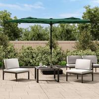 Parasol med dobbelt parasoldug og LED-lys 316x240 cm grøn