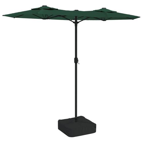Parasol med dobbelt parasoldug og LED-lys 316x240 cm grøn
