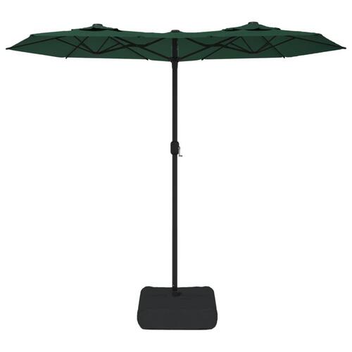 Parasol med dobbelt parasoldug og LED-lys 316x240 cm grøn