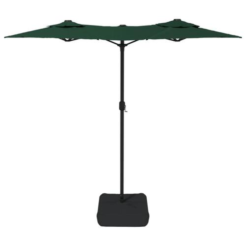 Parasol med dobbelt parasoldug og LED-lys 316x240 cm grøn