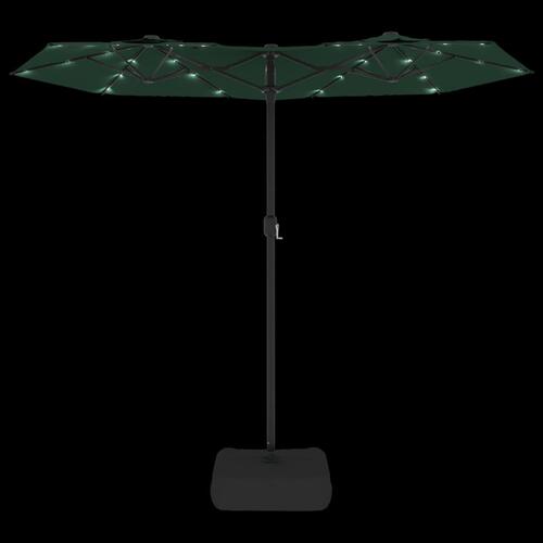 Parasol med dobbelt parasoldug og LED-lys 316x240 cm grøn
