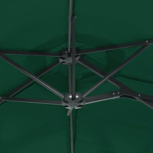 Parasol med dobbelt parasoldug og LED-lys 316x240 cm grøn