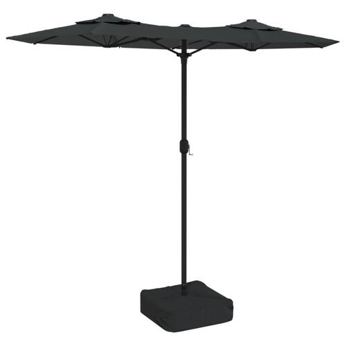 Parasol m. dobbelt parasoldug og LED-lys 316x240 cm antracitgrå