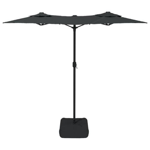 Parasol m. dobbelt parasoldug og LED-lys 316x240 cm antracitgrå