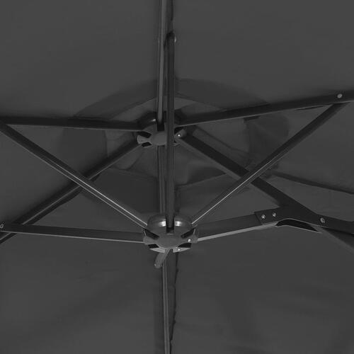 Parasol m. dobbelt parasoldug og LED-lys 316x240 cm antracitgrå