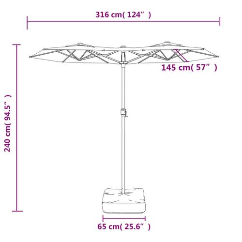 Parasol m. dobbelt parasoldug og LED-lys 316x240 cm antracitgrå