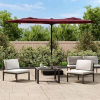 Parasol m. dobbelt parasoldug og LED-lys 316x240 cm bordeauxrød