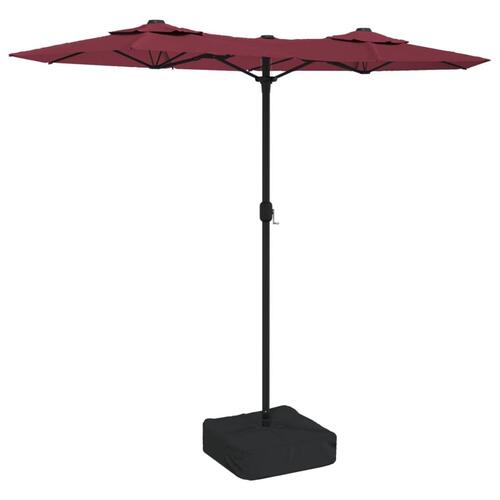 Parasol m. dobbelt parasoldug og LED-lys 316x240 cm bordeauxrød